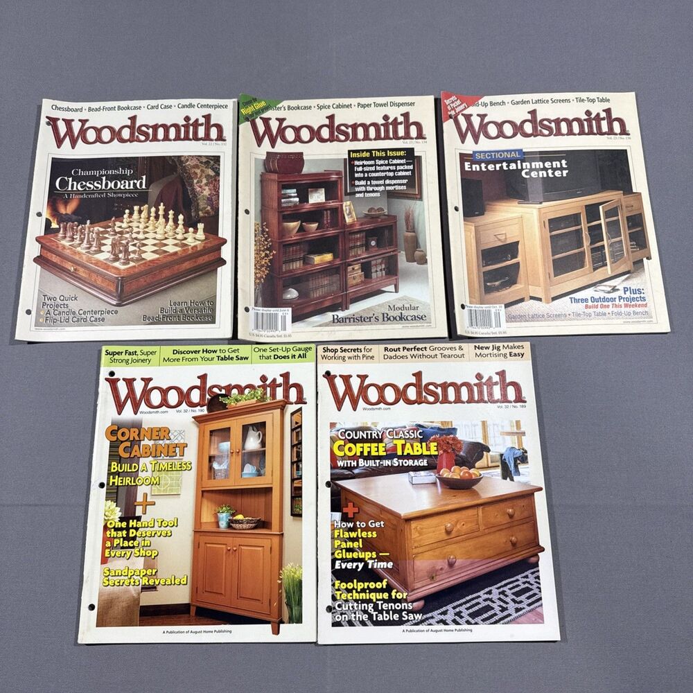 Lot of 5 Woodsmith Magazines Issue Nos. 132, 134, 136, 189, 190